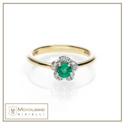 Anello Fiori di Pesco micro con smeraldo